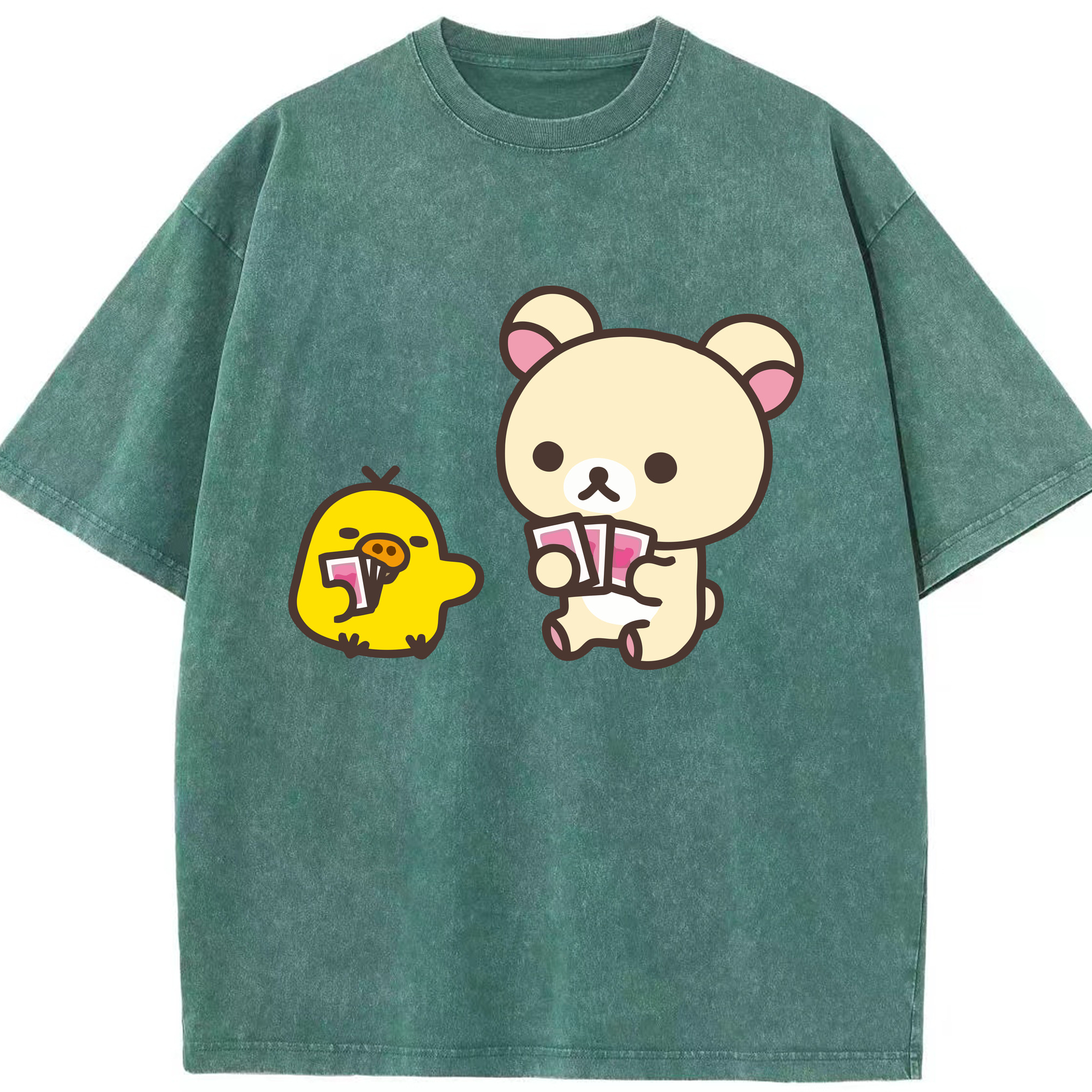 （画像用） リラックマ リラックマ キイロイトリ Rilakkuma Korilakkuma Kiiroitori 綿100% ヴィンテージ風 半袖Tシャツ（フロントプリント）